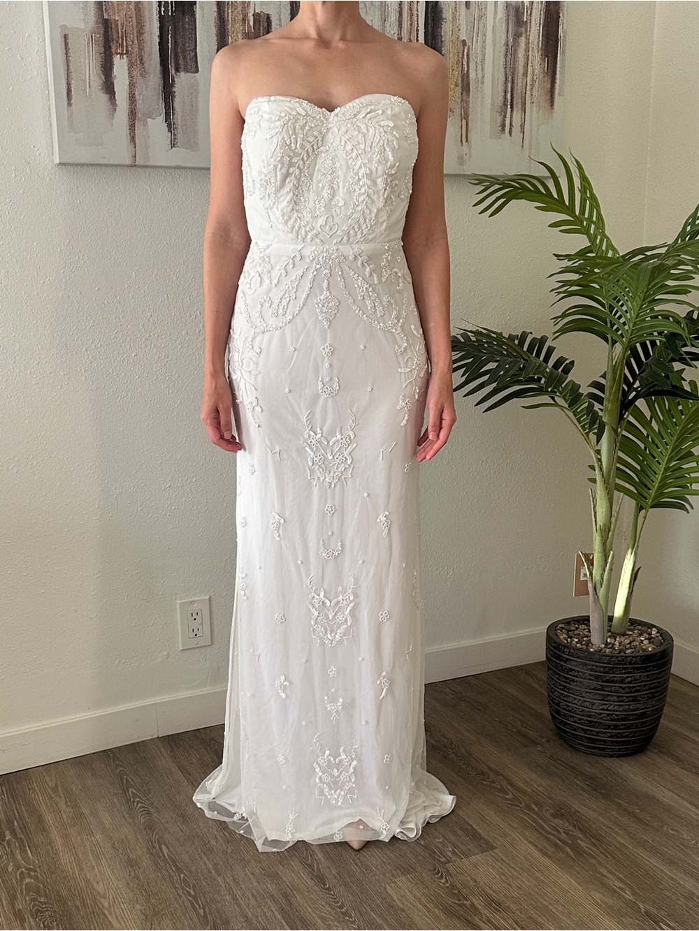 Wedding Dress Strapless White Beaded Column Dress Size S Bust size C